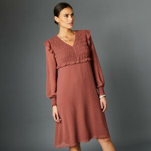 Blancheporte Rozšířené šaty s výšivkou a žabičkováním růžové dřevo 40