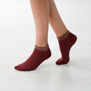 Blancheporte Sada 3 párů jednobarevných kotníkových ponožek s copánkovým vzorem khaki+bordó+režná 35/38