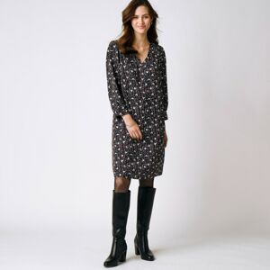 Blancheporte Rovné krepové šaty s potiskem a prošívanými detaily indigo/režná 50