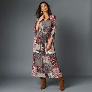 Blancheporte Dlouhé šaty v patchwork designu růžové dřevo/šedá 48
