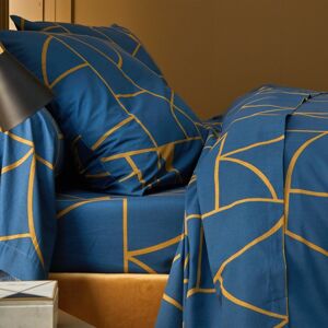 Blancheporte Povlečení Geoffroy s grafickým designem, bavlna paví modrá napínací prostěradlo 90x190cm