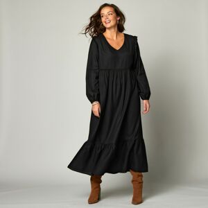 Blancheporte Jednobarevné dlouhé šaty s volánovým spodním lemem černá 50