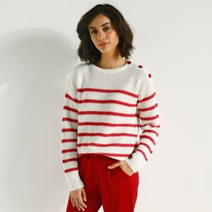 Blancheporte Pruhovaný pulovr s knoflíky na rameni režná/tomatová 42/44