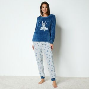 Blancheporte Fleecové pyžamo s kalhotami a výšivkou zajíčka modrá/šedá 42/44