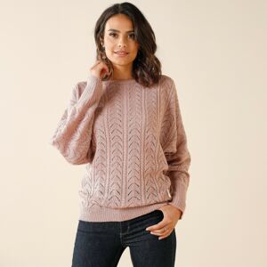 Blancheporte Halenkový pulovr s ažurovým vzorem růžová pudrová 38/40
