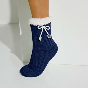 Blancheporte Bačkorové ponožky ze žinylkového úpletu, s mašličkou a hvězdičkami nám.modrá 38/39