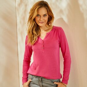 Blancheporte Jednobarevné tričko s tuniským výstřihem a dlouhými rukávy růžová 50