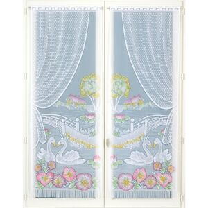 Blancheporte Rovná vitrážová záclona s motivem labutí, pár barevný potisk 44x160cm