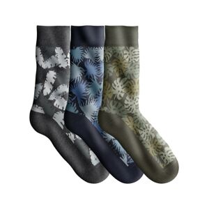 Blancheporte Sada 3 párů ponožek s motivem listů šedá+modrá+zelená 47/50