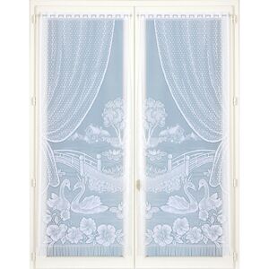 Blancheporte Rovná vitrážová záclona s motivem labutí, pár bílá 44x160cm