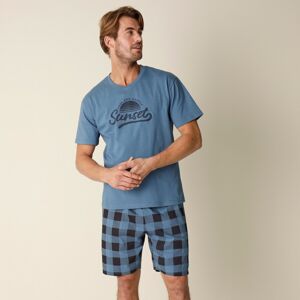 Blancheporte Kostkované bavlněné pyžamo s krátkými rukávy a šortkami modrošedá 127/136 (3XL)