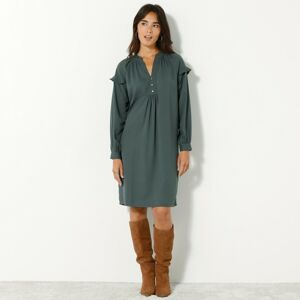 Blancheporte Jednobarevné rovné šaty z recyklovaného polyesteru (1) khaki 56