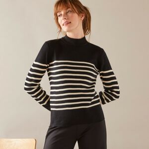 Blancheporte Pruhovaný pulovr se stojáčkem černá/režná 52