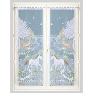 Blancheporte Rovná vitrážová záclona s motivem koňů, pro garnýžovou tyč, pár barevný potisk 60x160cm