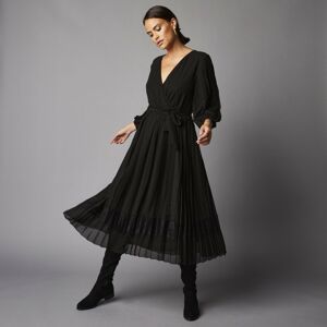 Blancheporte Dlouhé šaty s překřížením z plisovaného voálu a krajky černá 48