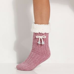 Blancheporte Bačkorové ponožky ze žinylkového úpletu, s mašličkou a hvězdičkami fialovo šedá 38/39