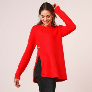 Blancheporte Rovný pulovr s postranními knoflíky červená 50